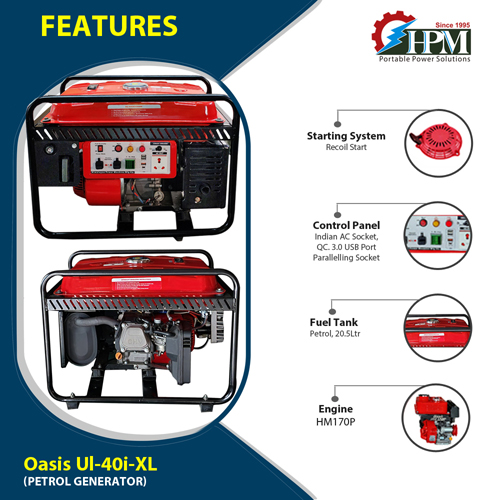 4 KVA Petrol Inverter Generator , Model Oasis UL-40i-XL, Recoil Start